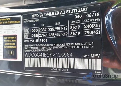 2019 Mercedes-Benz Glc 300 from USA, damaged, VIN WDC0G4JB2KV125584
